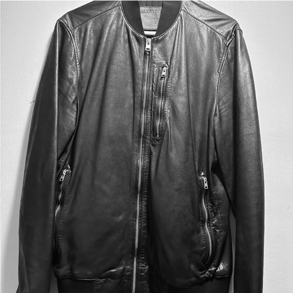 SOLD!! NWT MENS ALLSAINTS KINO BLACK BIKER LEATHER BOMBER JACKET STREETWEAR SZ M - Picture 6 of 15